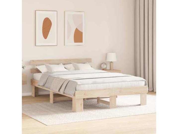KTHLBRH Bettgestell Kiefer massiv Natur 140 x 200 cm Minimalistisches Design, robustes Kopfteil mit festem Lattenrost, Traglast 200 kg