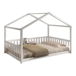 HAUSBETT Kapua 140x200 auch als Bodenbett Kiefer Massivholz Weiß