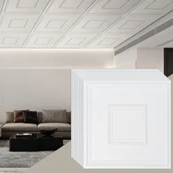 VEVOR Deckenfliesen, 12er-Pack 24 x 24 Zoll, abgehängte Deckenfliesen aus hochwertigem PVC-Blatt, einfache Installation/Zuschneiden, Kunststoff-Deckenfliesen zum Aufkleben, Deckenverkleidung für die Dekoration zu Hause/im Büro, weiß geometrisch
