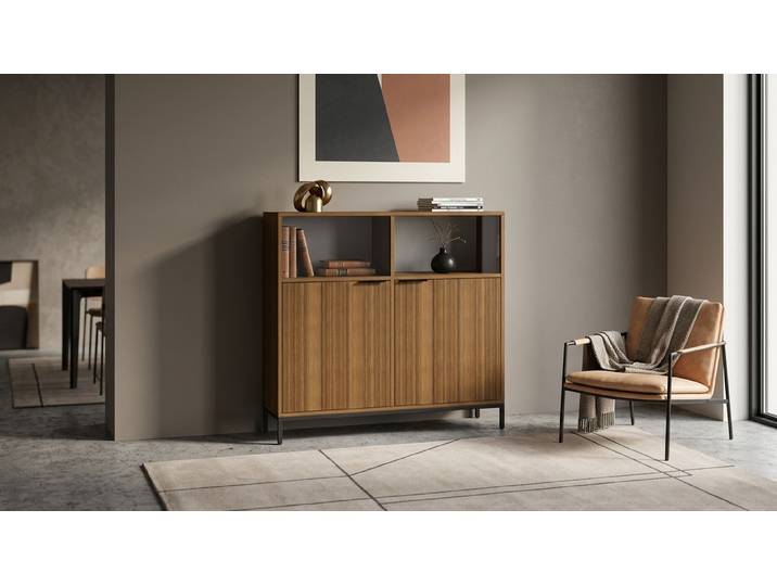 Highboard mit vielen Optionen Echtholz Furnier Teak geölt