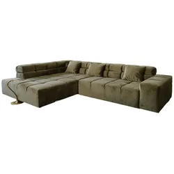 KAWOLA Sofa NEVADA Ecksofa Velvet olivgrün Recamiere links