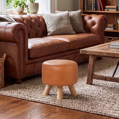 Adeco 11.2'' W Round Upholstered Footstool Ottoman with Wooden Legs