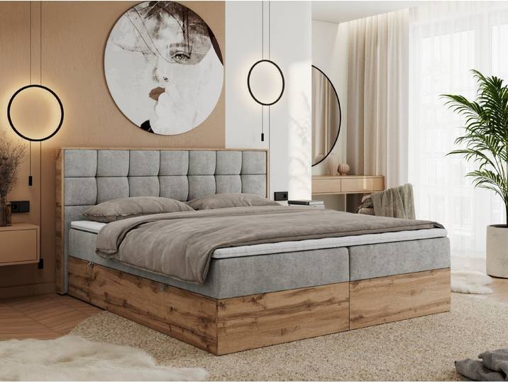 MKS MÖBEL Boxbett ALBERO 1 (Boxspringbett - Set, Packung, Topper T25/Visco, Stauraum, Matratzen, Bettkästen, T30-Schaum), Doppelbett, Multipocket-Matratzen, Möbelplatten, Praktisch