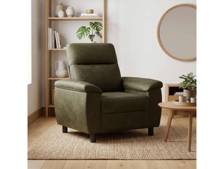 Sofa Olivegrün 95 x 90 x 95 cm Kunstwildleder Metallrahmen,abnehmbare Bezüge mit Reißverschluss,Faserfüllung,Sperrholz Armlehnen,pflegeleicht