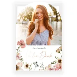 Dankeskarte Jugendweihe: Bloom mit Foto in Weiß