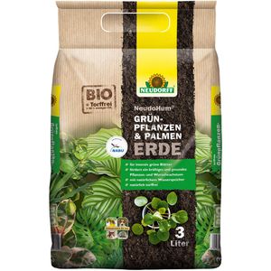 Neudorff Blumenerde  NeudoHum Grünpflanzen- & Palmenerde, Bio, für Zimmerpflanzen & Palmen, torffrei, mit Dünger, 3 Liter
