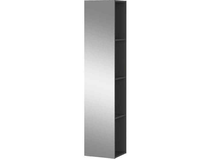 Badregal GERMANIA, grau (graphit), B:31cm H:144cm T:30cm, Glas, Holzwerkstoff, Regale, Badregal, Regal mit verspiegelter Front und festen Einlegeböden, 4 Fächer