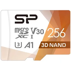 Silicon Power Superior Pro (256 GB, microSDXC, U3, UHS-I), Speicherkarte, Blau, Weiss, Braun