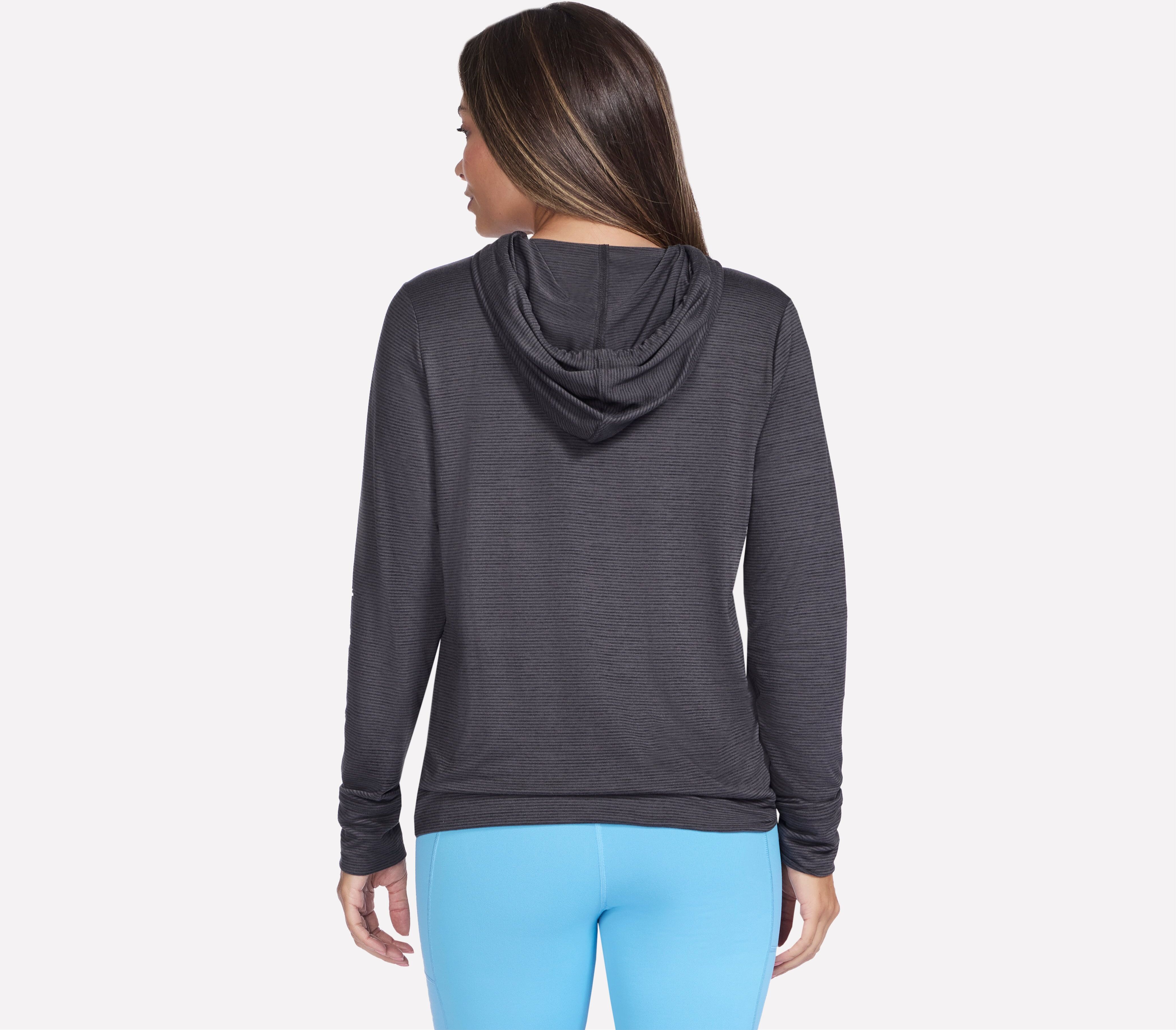 Kapuzensweatshirt SKECHERS "GODRI SWIFT STRIPE HOODIE", Damen, Gr. S, schwarz, Obermaterial: 91% Polyester, 9% Elasthan, Sweatshirts Kapuzensweatshirt, mit Mikrostreifenmuster schwarz S