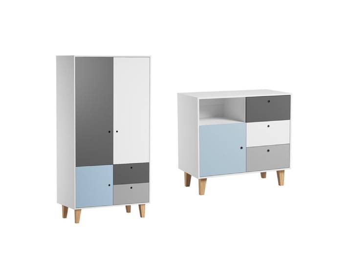 Commode 3 tiroirs et Armoire Vox Concept Bleu