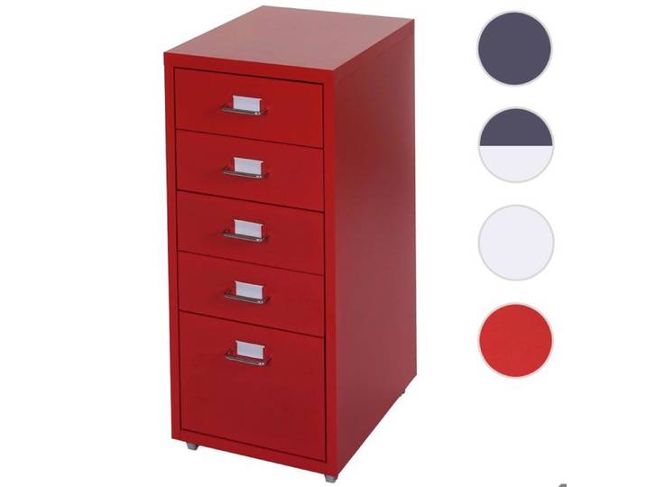Caisson à roulettes Boston T851 placard à tiroirs en acier 69x28x44cm 5 tiroirs ~ rouge