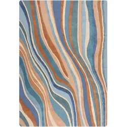 WOLLTEPPICH DERWENT, abstrakt, Blau-Bunt, 120 x 170 cm