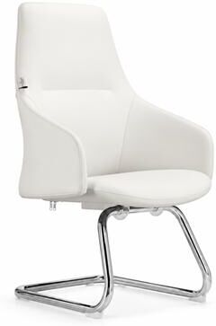 LeisureMod Celeste Modern Leather Sled Base Office Chair - Steel Chrome Frame, Fixed Armrests, 330 lbs Capacity