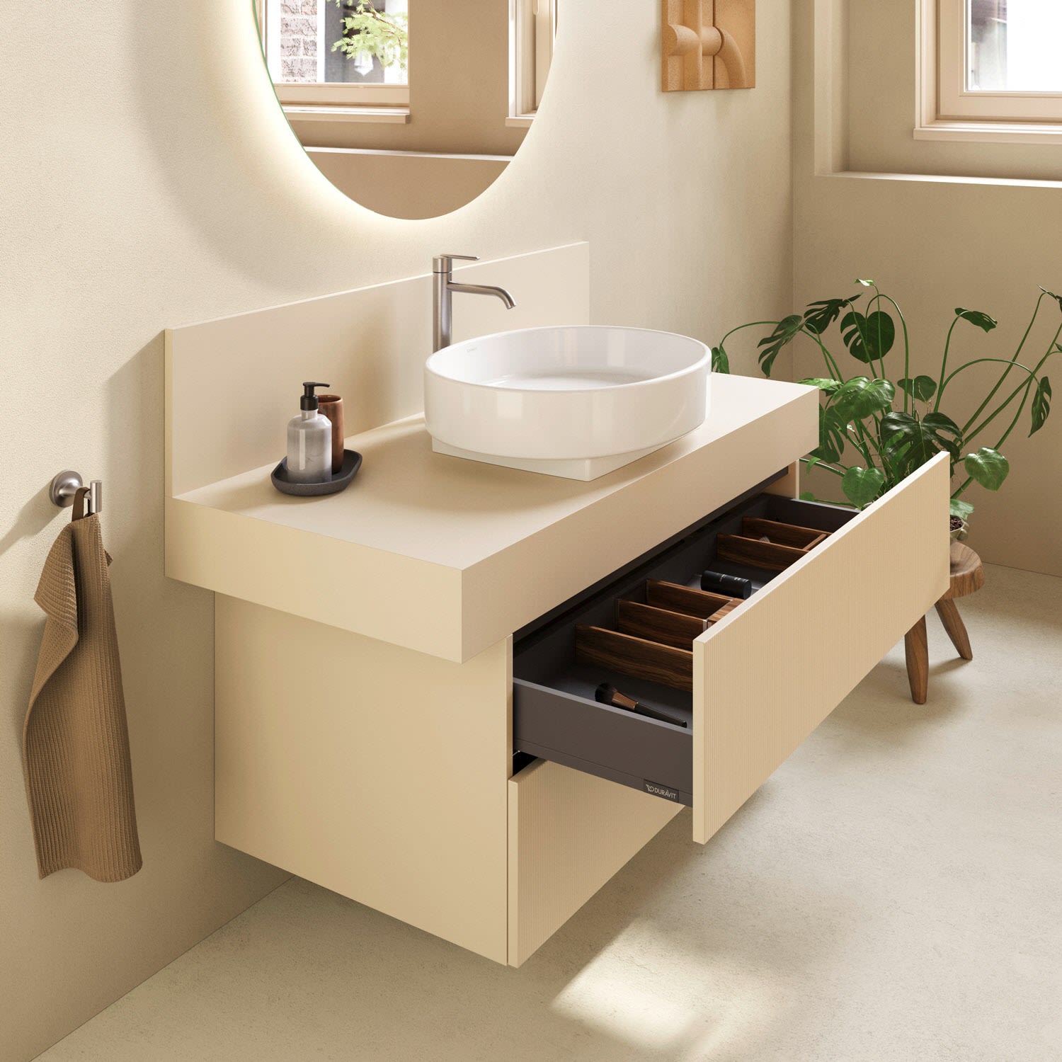 Duravit Balcoon Waschtischunterschrank mit Konsole 100 cm, Badmöbel, BA90570IEIE-50130JEIE-SET, sandbeige/sandbeige strukturiert - sandbeige/sandbeige strukturiert