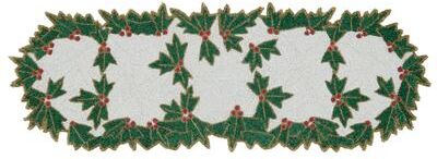 Saro Lifestyle Beaded Table Runner With Holly Design