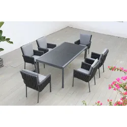 OUTFLEXX Garten-Essgruppe, anthrazit, Alu, Ausziehtisch 180/270x100 cm, 6 Diningsessel