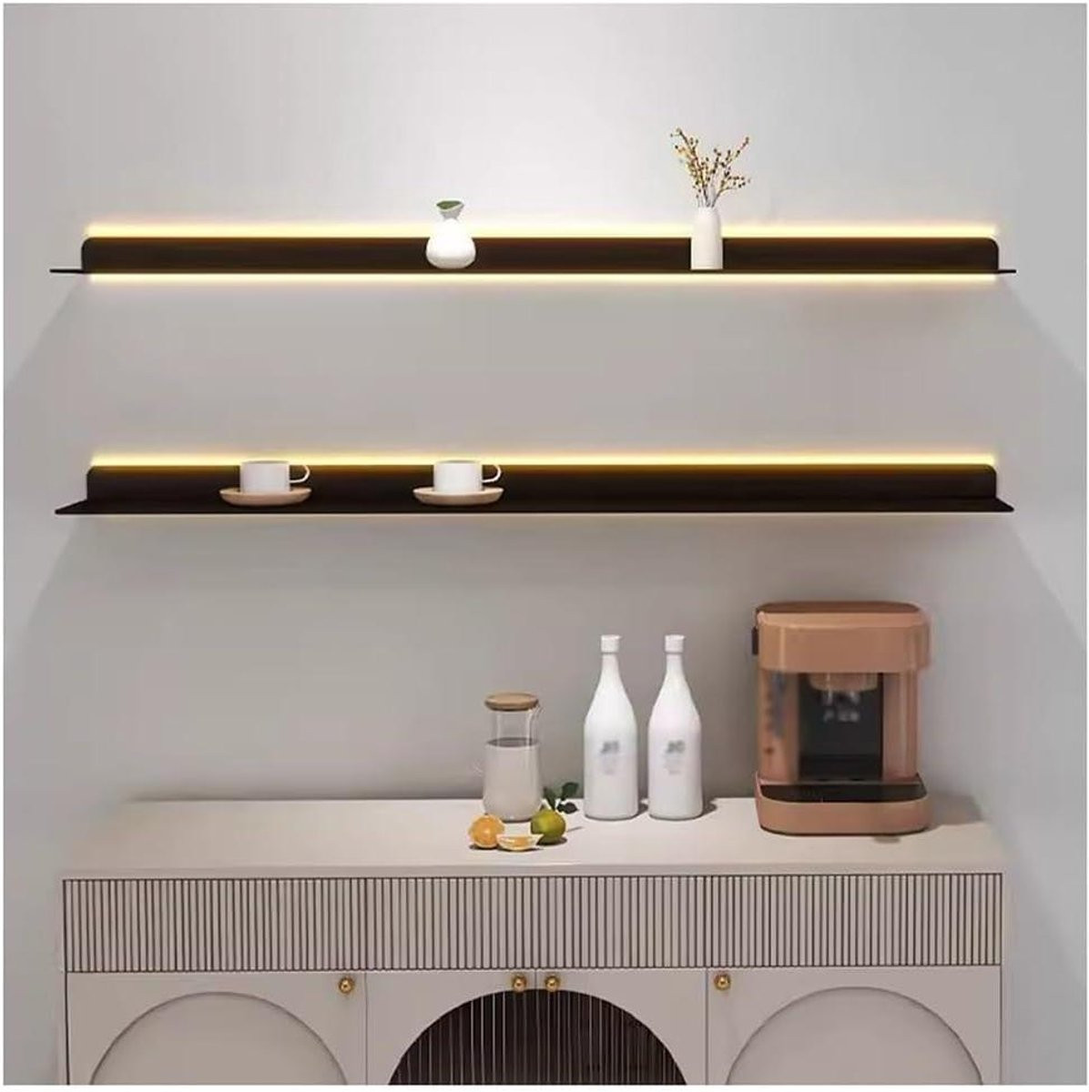 Zwevende wandplank met geïntegreerde LED-verlichting in zwart