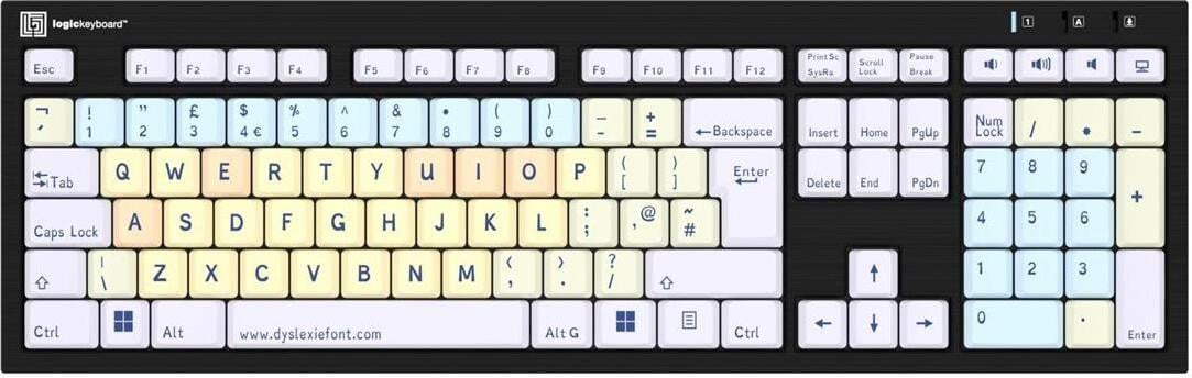 Logickeyboard Dyslexie Toetsenbord, Nero UK (PC) (LKB-DYSLEX-BJPU-UK)