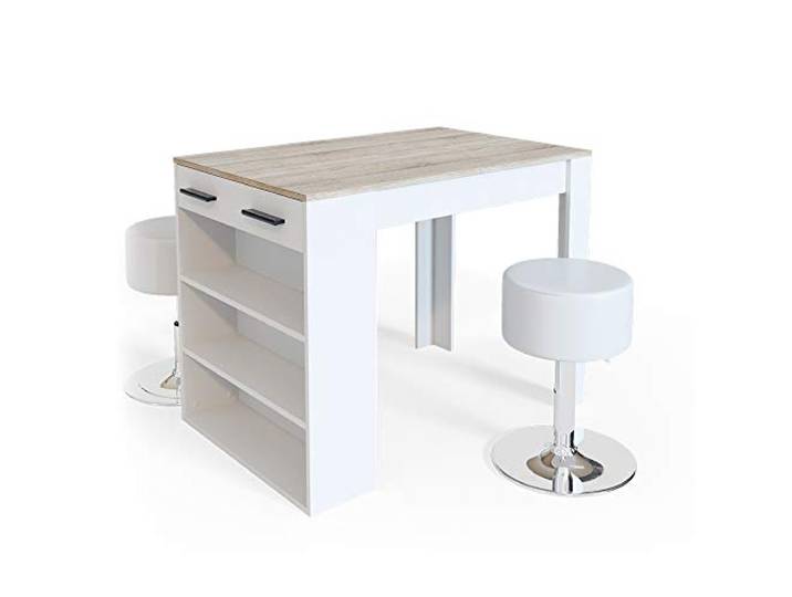Vicco Esstisch-Set Repose, Sonoma/Weiß, 67 x 100 cm mit 2 Hockern, geeignet als Arbeitsfläche oder zusätzlicher Ablagebereich