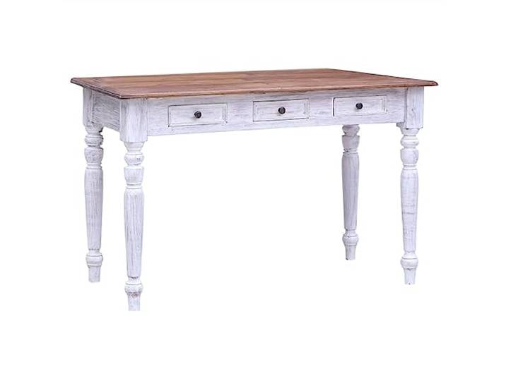KTHLBRH Schreibtisch mit 3 Schubladen Weiß Altholz Massiv 117x57x75 cm Massives Altholz, 3 Schubladen, Stauraum, Flurtisch, Konsolentisch, rustikaler Charme