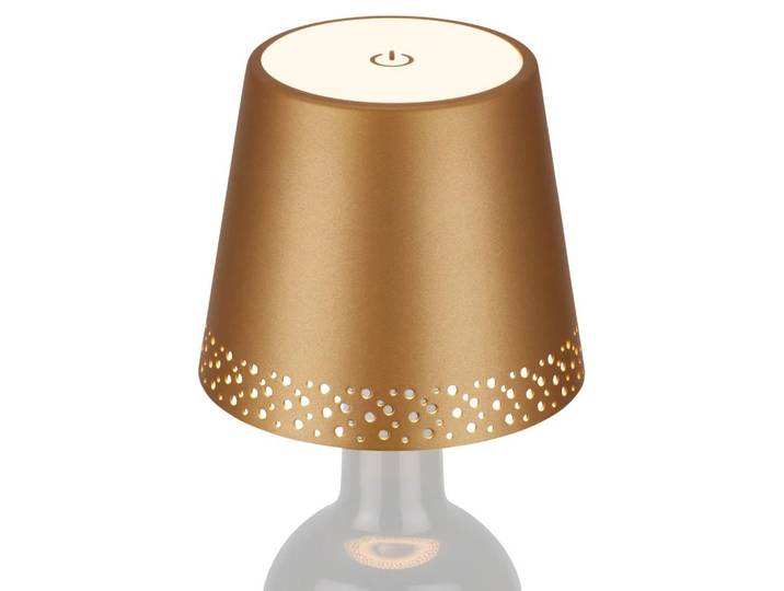 Lampe LED rechargeable en forme de bouteille\, dor mat\, 1 module LED/2\,6 W