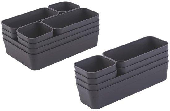 14-delige verstelbare lade-organizer set met dividers, antracietgrijs, BPA-vrij kunststof
