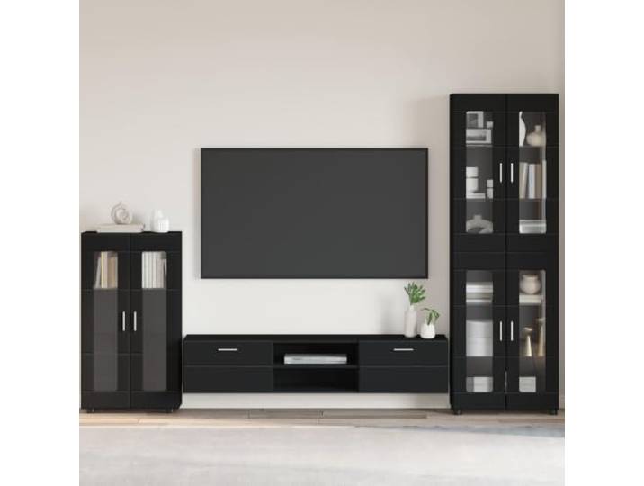 Sideboard FLORIN 55,5x29x100 cm Schwarz Holzwerkstoff Stauraumschrank Moderne Optik, matte Oberfläche, langlebiges Material, vielseitig nutzbar, einfache Reinigung