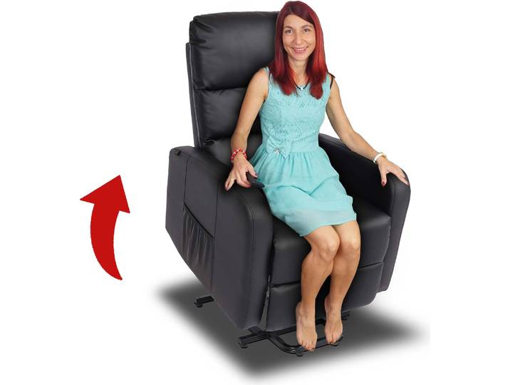 Fernsehsessel HWC-K62, Sessel Relaxsessel TV-Sessel Liege, Liegefunktion Aufstehhilfe, Metall Kunstleder schwarz