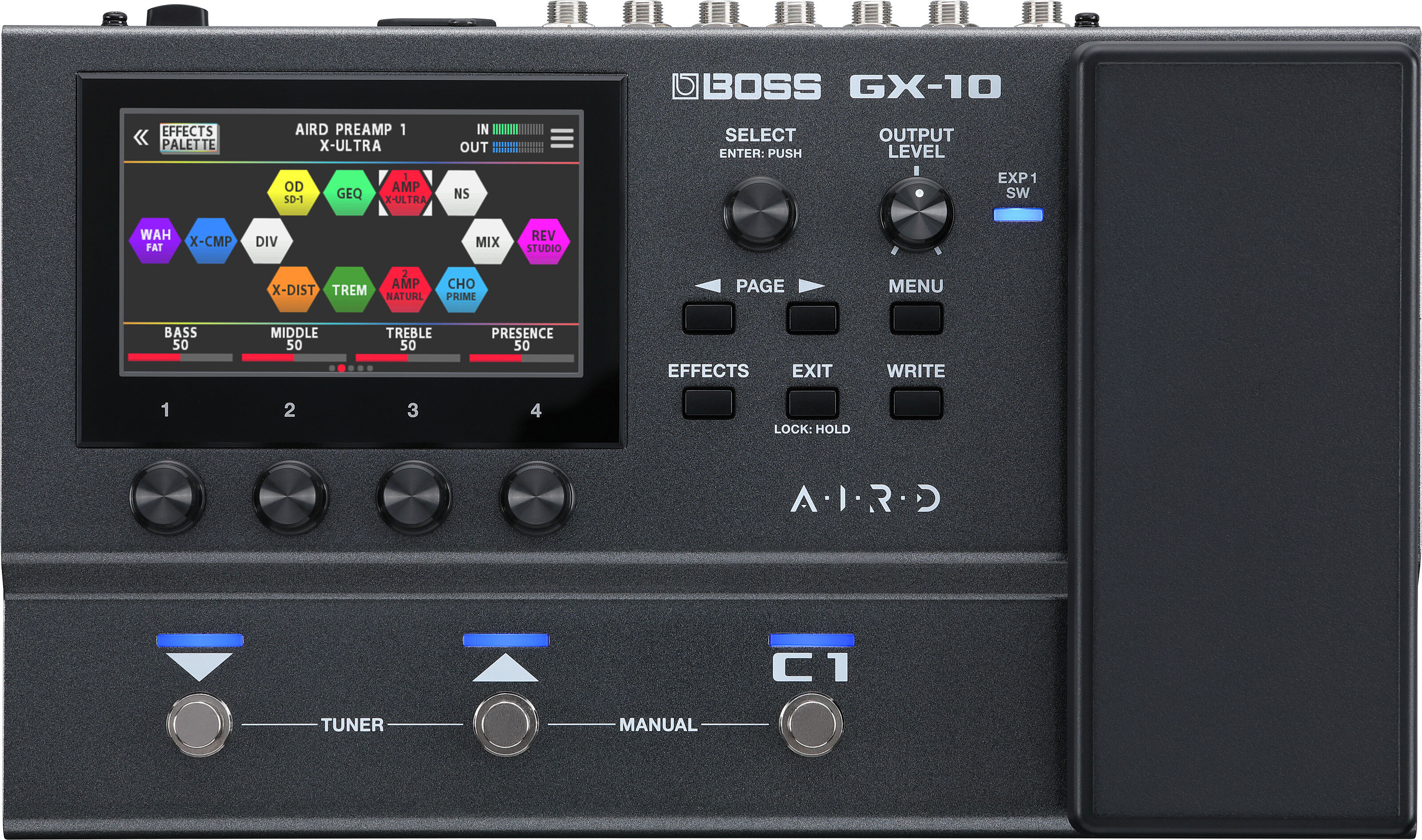 <b>BOSS GX-10 GUITAR MULTI-EFFECTS Visor TÁTIL a Cores</b> Pedaleira Multi-Efeitos de Chão