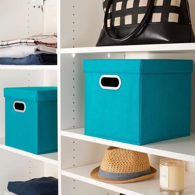 Household Essentials Fabric Collapsible Lidded Storage Cubes (Set of 2)