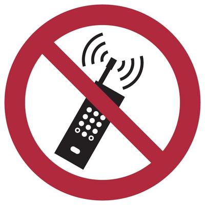 Verbotsschild, Eingeschaltete Mobiltelefone verboten P013 - ASR A1.3 (DIN EN ISO 7010) - 200x1.5 mm Kunststoff