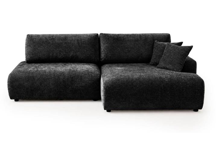 Best Mobilier Pivoine - Canapé d'angle ouvert droit 4 places convertible avec coffre en tissu texturé \, Noir