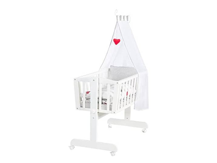 roba Babywiege 40 x 90 cm Adam & Eule - Stubenwagen & Wiege mit Rollen - Bett Set komplett mit Feststellfunktion - Inkl. textiler Ausstattung - Holz weiß