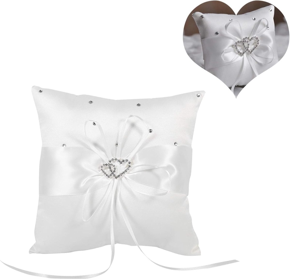 Elegant Ringkussen voor Bruiloft met Dubbele Harten en Strikdecoratie