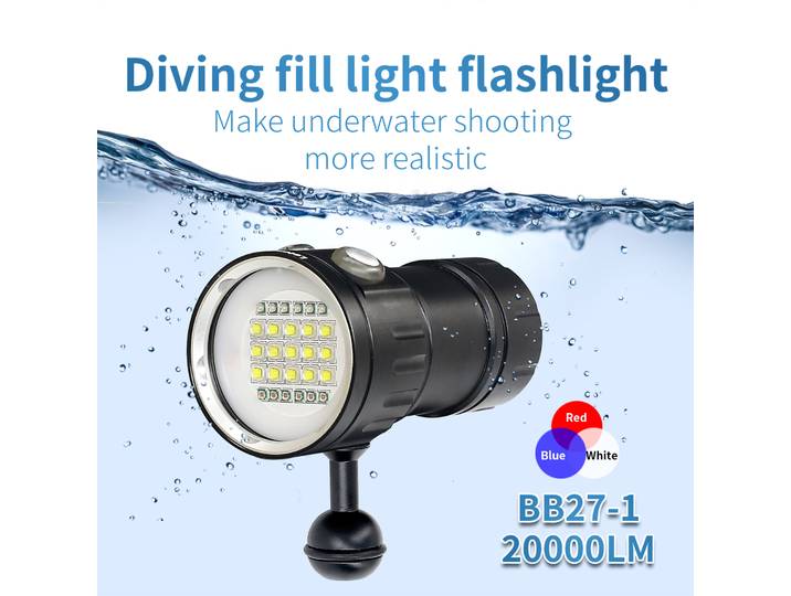Lumière de photographie sous-marine professionnelle, 20000Lumens, lampe de poche de plongée sous-marine, étanche à 100M, lumière de remplissage vidéo