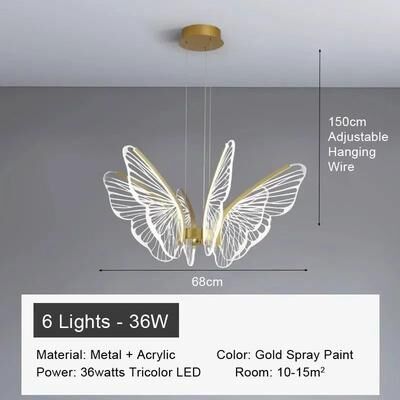 Inspired Living Aurora Butterfly Chandelier LED Acrylic Pendant Light For Bedroom, Living Room & Kitchen Island 6 Heads dimmable Rc