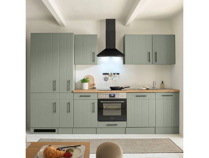 Cuisine Anton 310cm Vert/Vert roseau Vitrocéramique Avec électroménager
