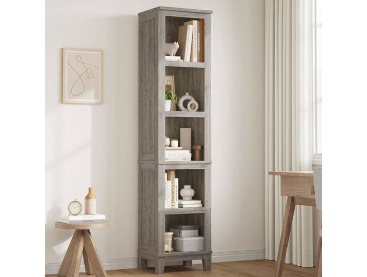 Bibliothèque ferme 71 pouces haut 5 niveaux étagères réglables pieds bois vintage rustique marron étroite salon bureau