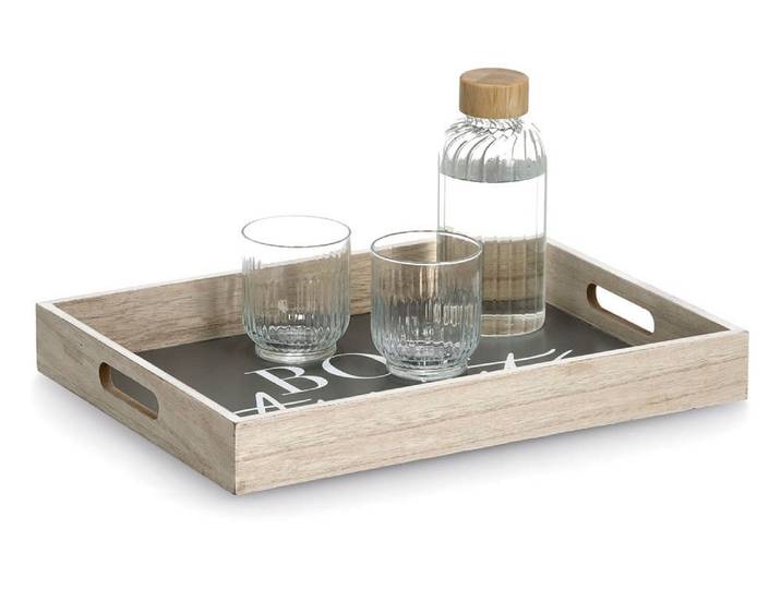 Tablett ZELLER PRESENT, grau (anthrazit), B:30cm H:5cm L:40cm, MDF, Tabletts, Tablett, mit Aufdruck ''Bon Appetit'', 2 Grifflöcher