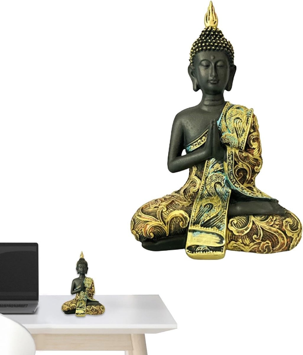 Handgemaakt Zen Boeddhabeeld van hars voor op tafel, Hoogte: 19,8 cm
