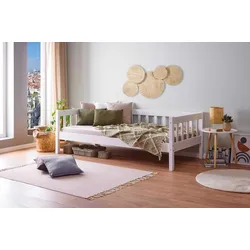 Singlebett aus Kiefer Massivholz weiss Skandi Design