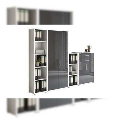 moebel-dich-auf Aktenschrank TABOR 22 in weiß / anthrazit Hochglanz, Schrankwand, Büroschrank, abschließbar, Metallgriffe