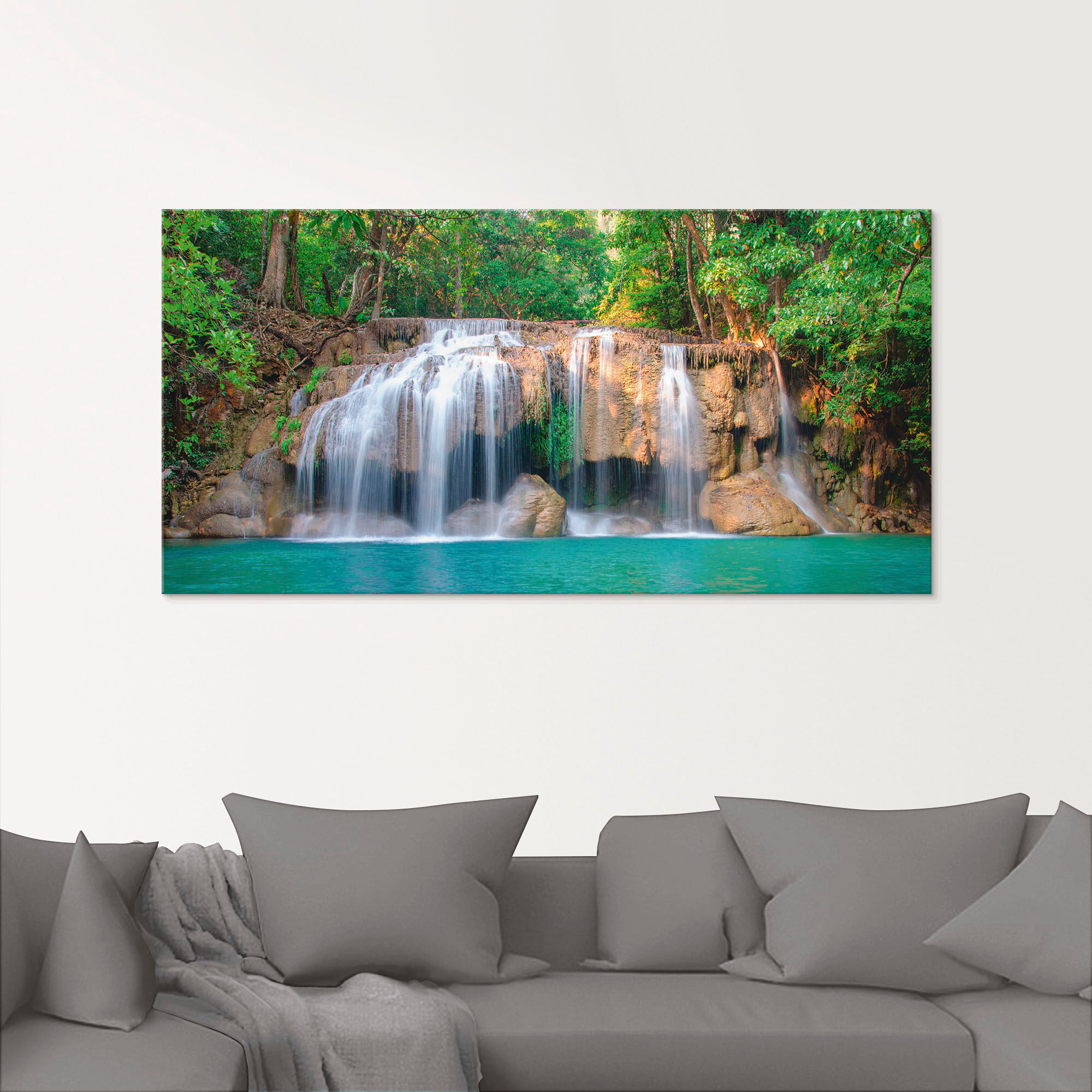 Glasbild ARTLAND "Wasserfall im Wald National Park", grün (farbe bild(er): grün), B:125cm H:50cm, Bilder, Glasbild, in verschiedenen Grössen farbe bild(er): grün B/H/T: 125cm x 50cm, Glasbild Gewässer, 1 Stk.