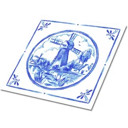 FLIESENAUFKLEBER 9 Stück 30x30 cm selbstklebend Windmühle im Azulejos-Stil