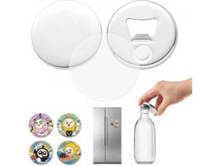 VEVOR Buttonmaschine-Zubehör 58mm 50x Kühlschrankmagnete Flaschenöffner, mit Magnet- & Flaschenöffner-Rückseite Metallgehäusen Transparente Mylar-Folie & Runde Blanko-Papiere DIY-Projekte