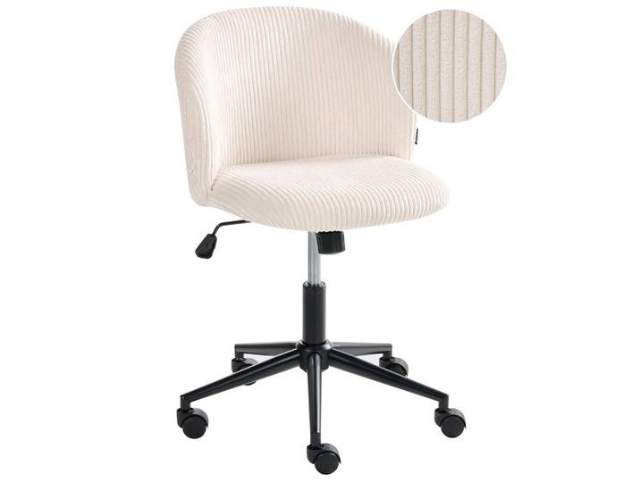 Beliani Bürostuhl Cord Cremeweiß Miles, Weiß, 55x76x55 cm, Büromöbel, Bürostühle, Drehstühle