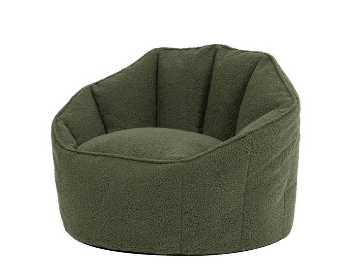 icon Sitzsack aus Boucle Sirena, Olivgrün, 170 L, Rund, 77x64x74 cm, Wohnzimmer, Sessel, Sitzsäcke, XXL Sitzsäcke