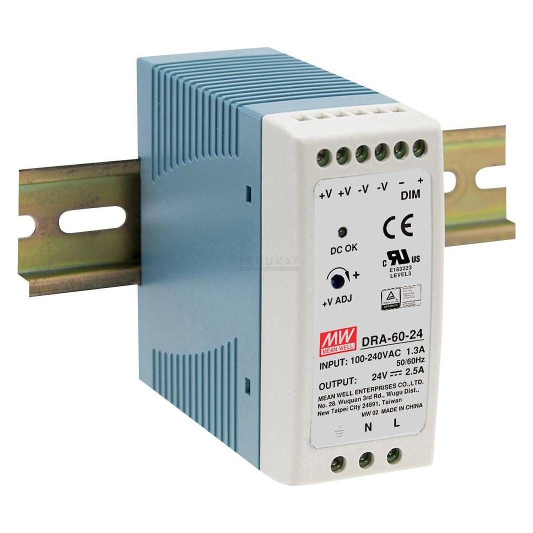 MeanWell MEAN WELL DRA-60-12, 90 - 264 V, 60 W, 12 V, 5 A, RoHS, 40 mm (DRA-60-12)