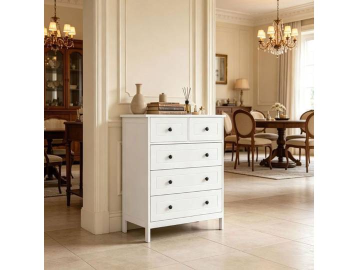 Commode - WESTYLE - 74x40x91 cm (5 tiroirs) - Blanc - MDF - Anti-basculement
