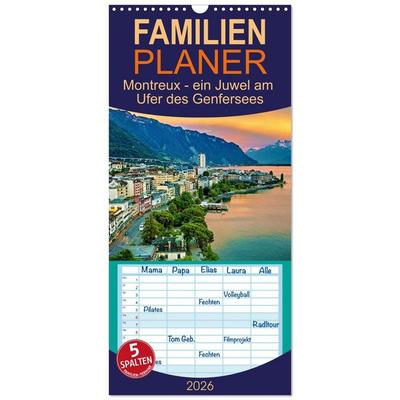 Familienplaner 2026 - Montreux - ein Juwel am Ufer des Genfersees mit 5 Spalten (Wandkalender, 21 x 45 cm) CALVENDO